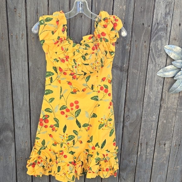 Agua Bendita Yellow Floral Off-Shoulder Mini Dress - Picture 3 of 16